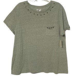 Terra & Sky T Shirt Womens Plus Size 2X Green Short Sleeve Rivets Scoop Neck Top